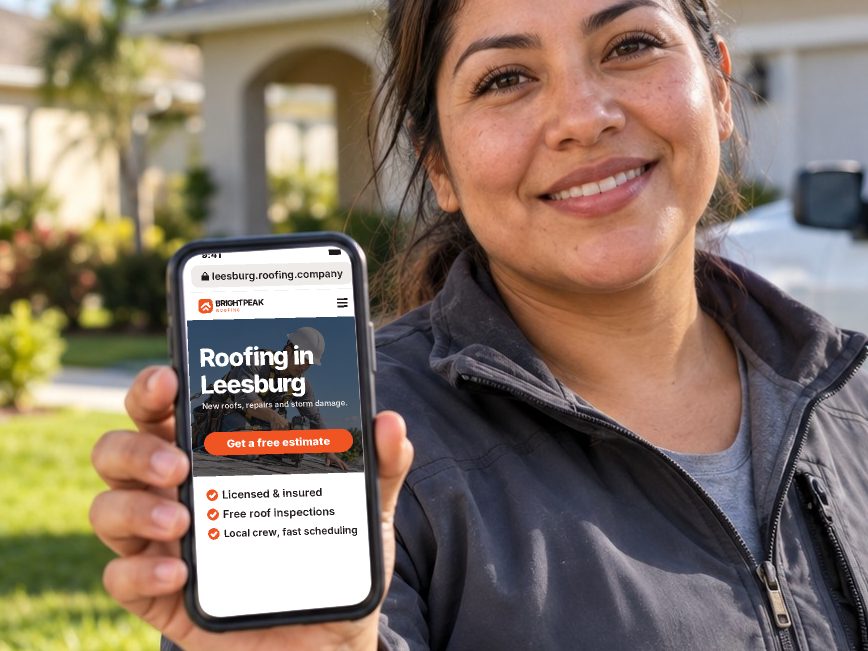 leesburg.roofing.company open in a phone browser