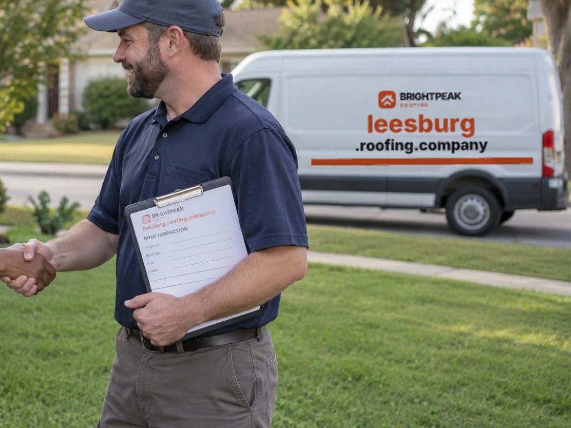 leesburg.roofing.company on a roofing van and an inspection form